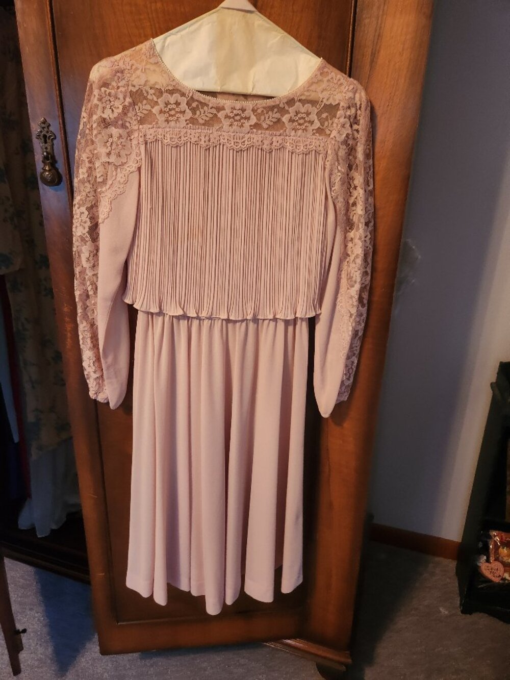 Pink dress with lace overlay top